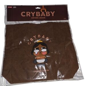 Pop Mart Crybaby Crying Again Corduroy Brown Tote Bag
